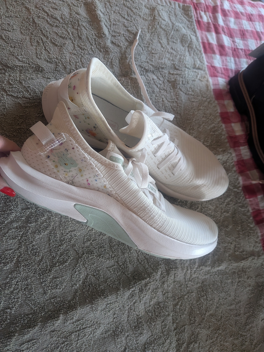 New Balance Women's White Athletic Sneakers with Pastel Floral Accent - Picture 3 of 4